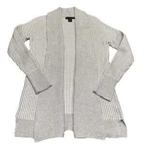 Tahari Gray Long Line Open Face Ribbed Knit Cardigan‎ Duster Sweater Women's M
